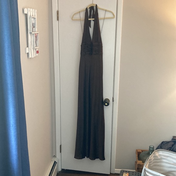 Brown silk Adrianna Papell formal halter dress - Picture 2 of 6